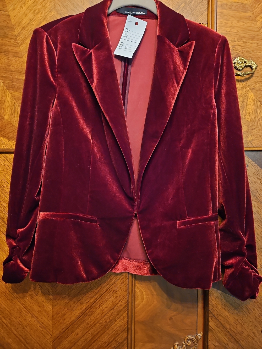 Amanda & Chelsea Women's Velvet Blazer Jacket - Burgundy Size 8